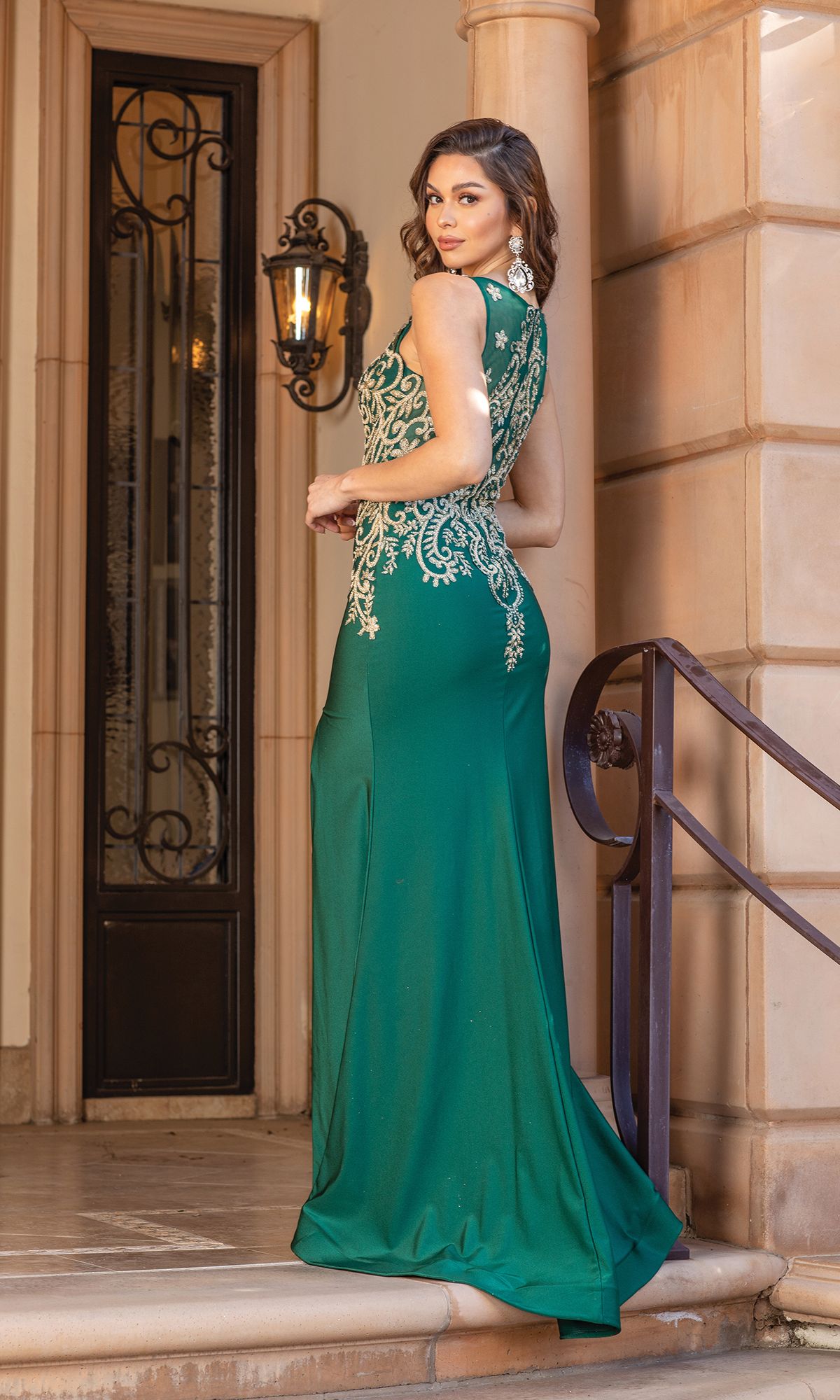  Long Prom Dress with Contrasting Embroidery