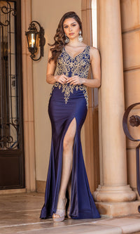 Long Prom Dress with Contrasting Embroidered Bodice Royal Blue / XLarge Long Prom Dress with Contrasting Embroidered Bodice Royal Blue / XLarge