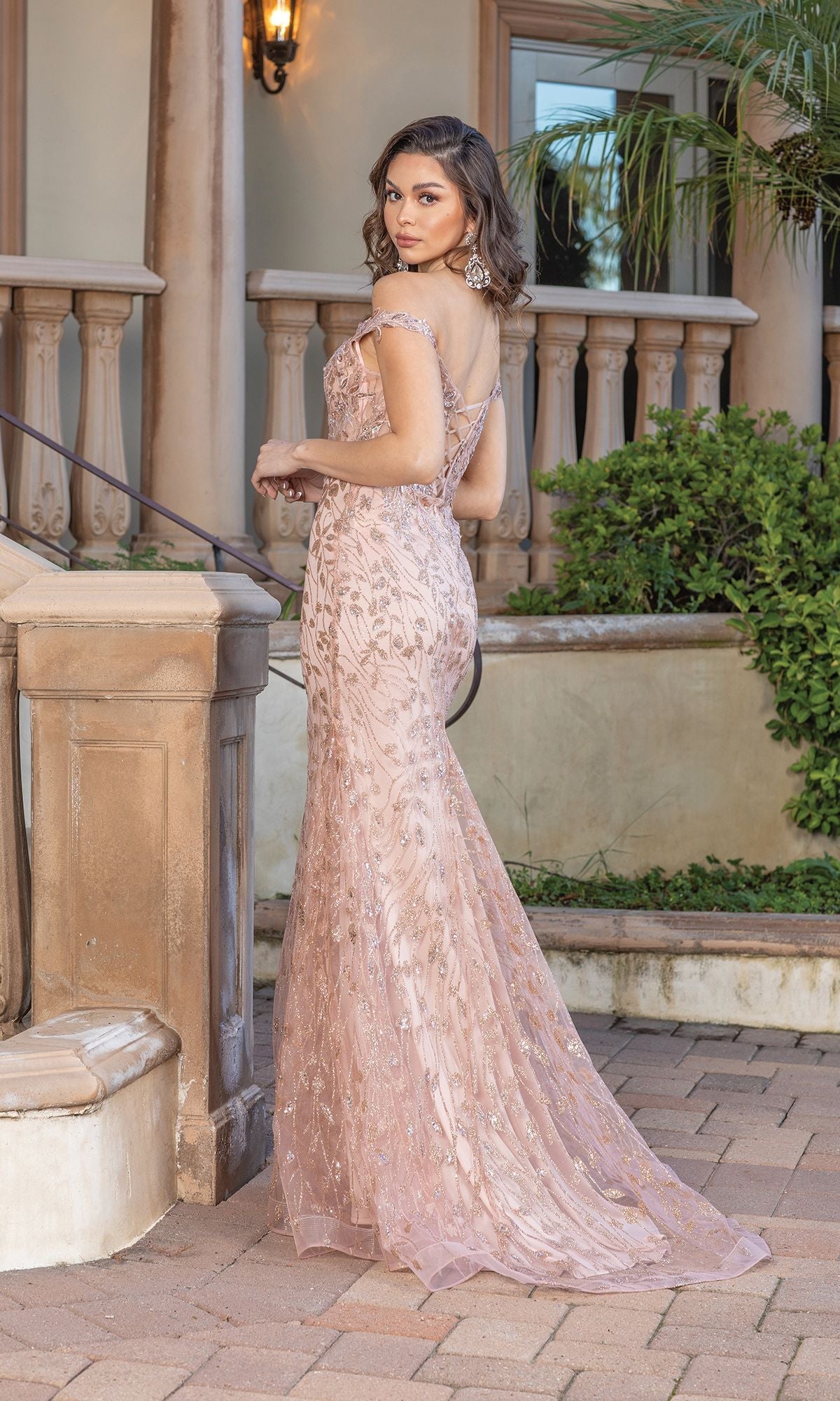 Off-the-Shoulder Glitter Long Prom Dress - PromGirl Rose Gold / XSmall Off-the-Shoulder Glitter Long Prom Dress - PromGirl Rose Gold / XSmall
