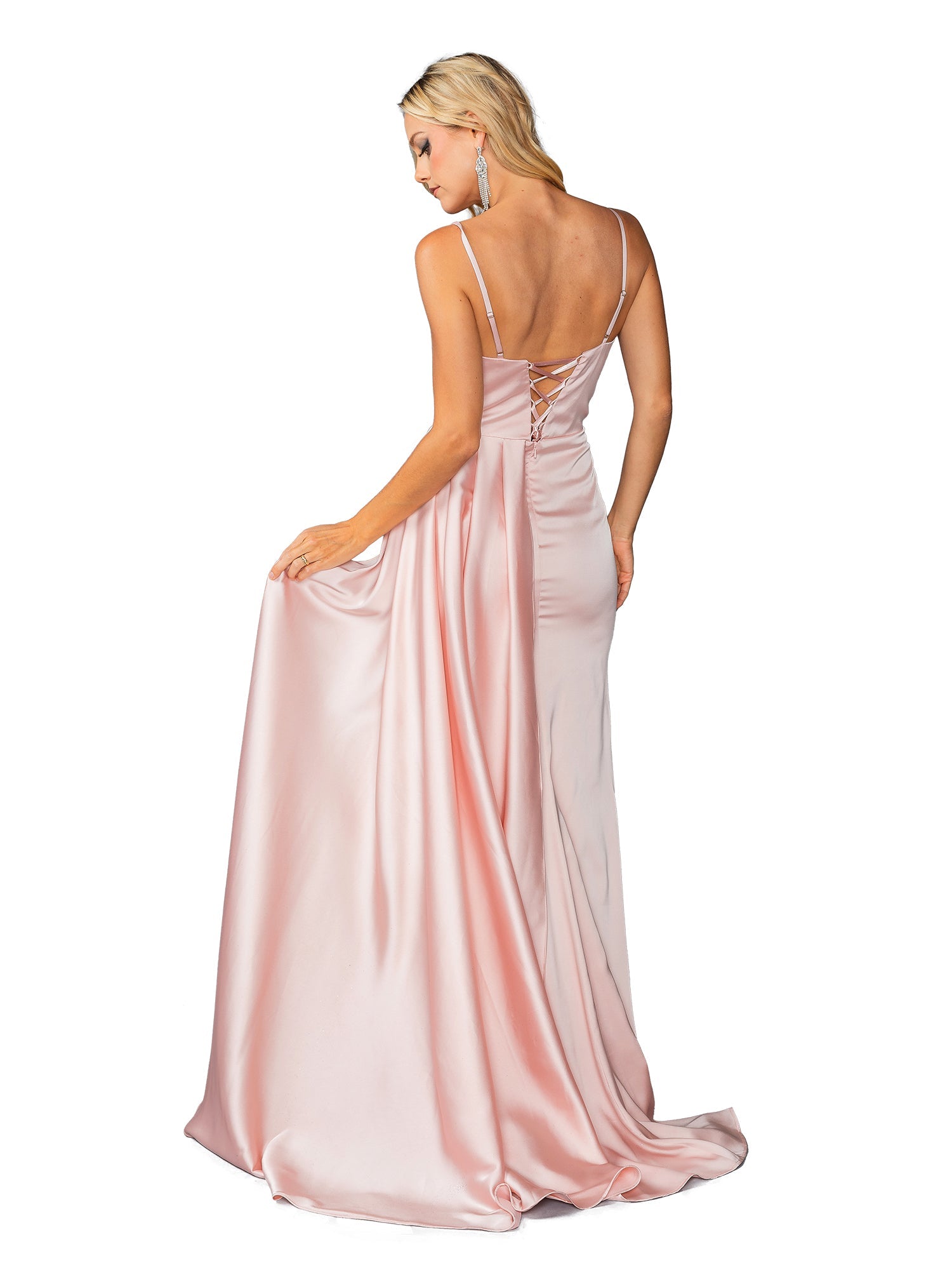 Lace-Up Long Pastel A-Line Prom Dress with Side Drape Blush / 3XLarge Lace-Up Long Pastel A-Line Prom Dress with Side Drape Blush / 3XLarge