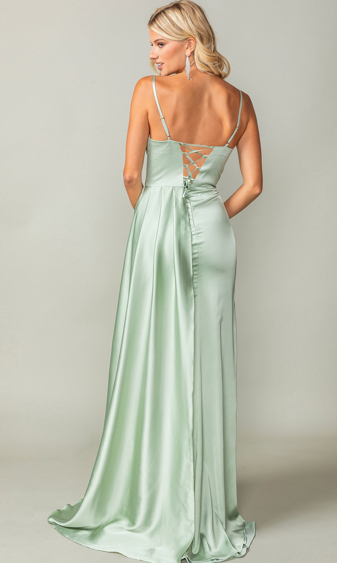 Lace-Up Long Pastel A-Line Prom Dress with Side Drape Blush / 3XLarge Lace-Up Long Pastel A-Line Prom Dress with Side Drape Blush / 3XLarge