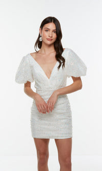 Diamond White/Opal Short Dress By Alyce For Homecoming 4495