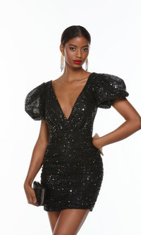 Iridescent Black Short Dress By Alyce For Homecoming 4495