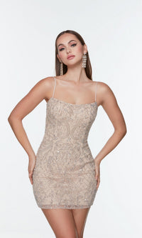 Latte/Silver Short Dress By Alyce For Homecoming 4509