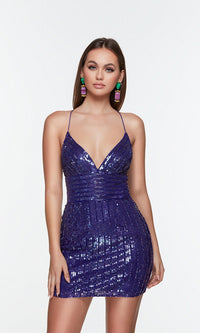 Cobalt One-Sleeve Short Sequin Homecoming Dress 4536