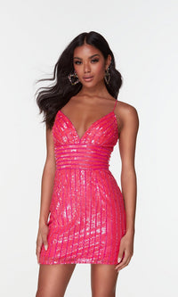 Electric Fuchsia One-Sleeve Short Sequin Homecoming Dress 4536