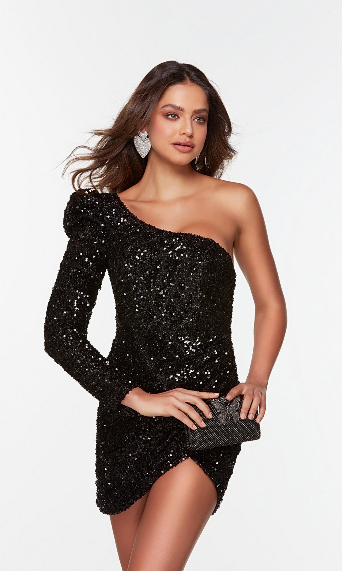  One-Sleeve Short Sequin Homecoming Dress 4539