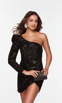  One-Sleeve Short Sequin Homecoming Dress 4539