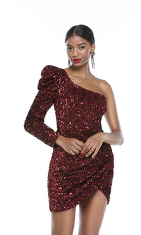 Burgundy One-Sleeve Short Sequin Homecoming Dress 4539