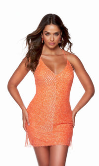Bright Orange Short Dress By Alyce For Homecoming 4627