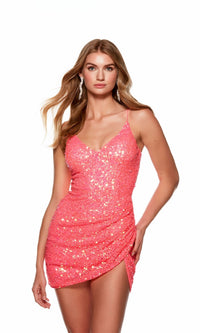 Light Neon Pink Short Dress By Alyce For Homecoming 4629