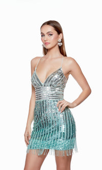 Tiffany Silver Short Dress By Alyce For Homecoming 4634