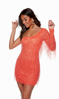 Hot Coral Short Dress By Alyce For Homecoming 4646
