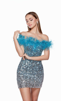 Teal/Silver Short Dress By Alyce For Homecoming 4647