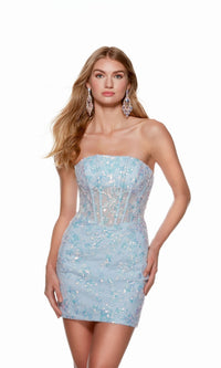 Ice Blue Short Dress By Alyce For Homecoming 4650
