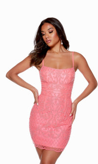 Light Neon Pink Short Dress By Alyce For Homecoming 4660