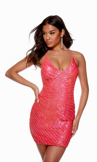 Hyper Pink Short Dress By Alyce For Homecoming 4661