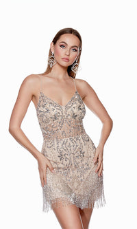 Latte/Silver Short Dress By Alyce For Homecoming 4672