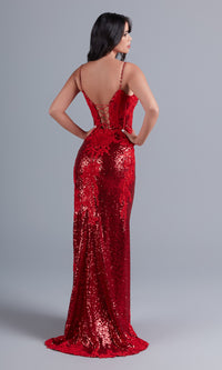  Bright Red Long Sequin Formal Dress