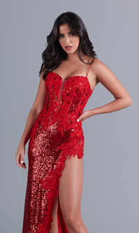  Bright Red Long Sequin Formal Dress