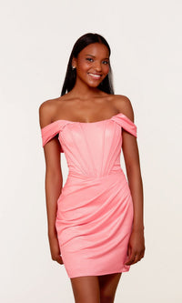 Light Neon Pink Short Dress By Alyce For Homecoming 4714