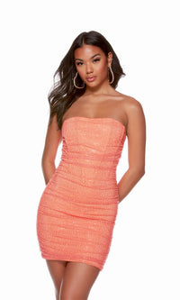 Hot Coral Short Dress By Alyce For Homecoming 4738