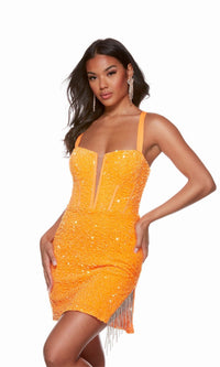 Bright Orange Short Dress By Alyce For Homecoming 4795
