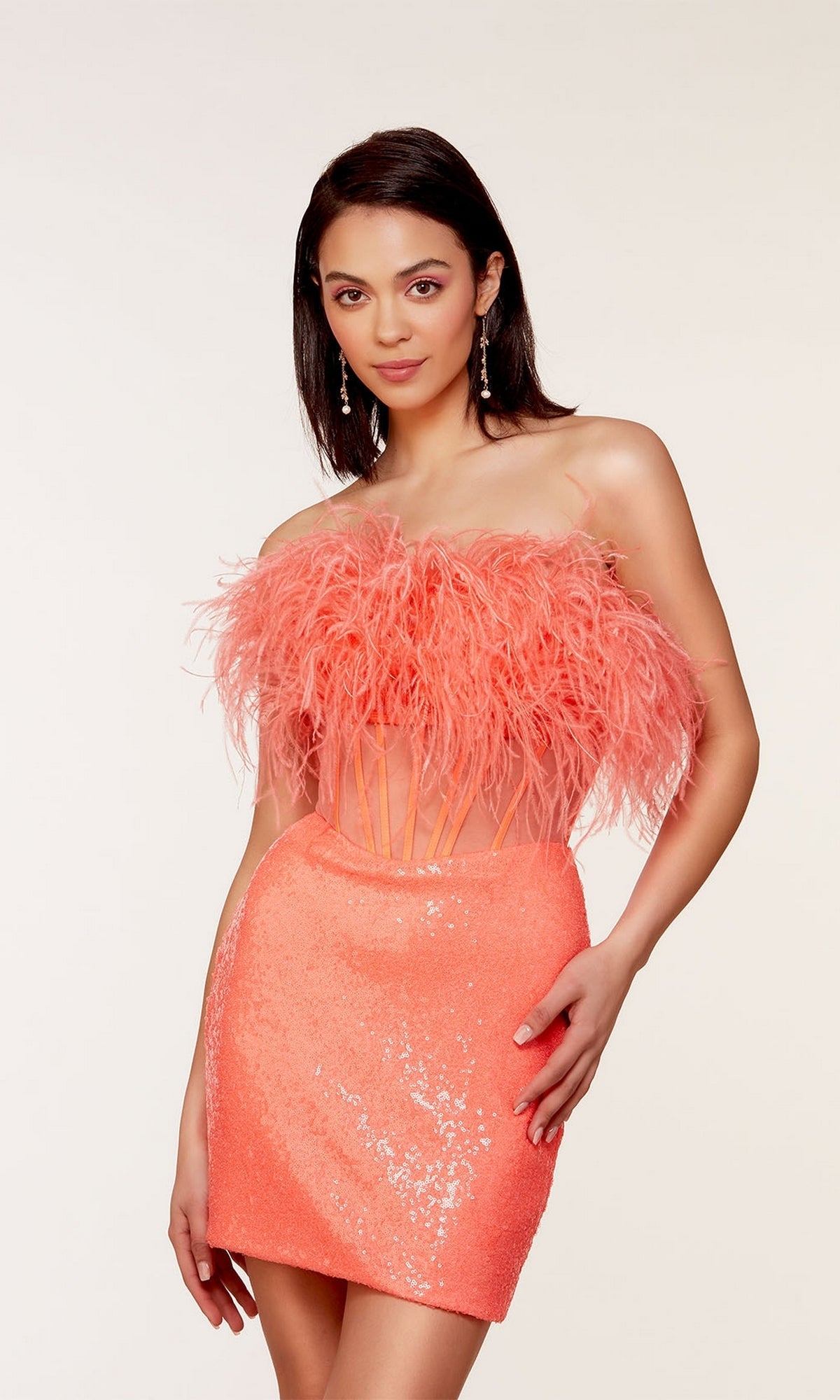 Hot Coral Short Dress By Alyce For Homecoming 4799
