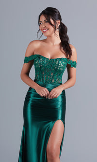  Off-Shoulder Emerald Green Long Prom Dress