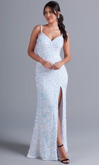  Sweetheart Long White Sequin Prom Dress