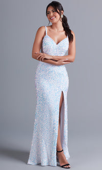  Sweetheart Long White Sequin Prom Dress