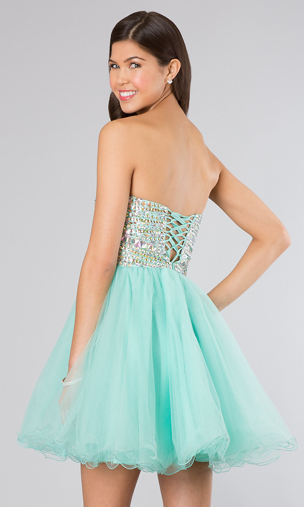  Beaded Strapless Sweetheart Short Formal Dress