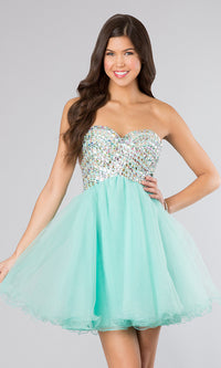 Mint Green Beaded Strapless Sweetheart Short Formal Dress