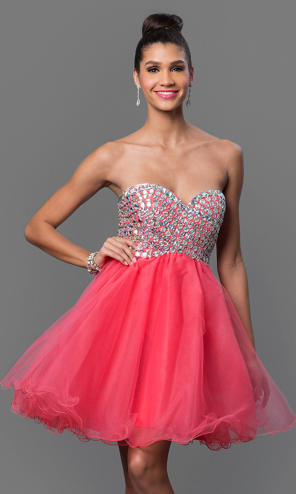 Watermelon Beaded Strapless Sweetheart Short Formal Dress