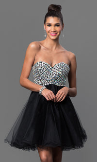 Black Beaded Strapless Sweetheart Short Formal Dress