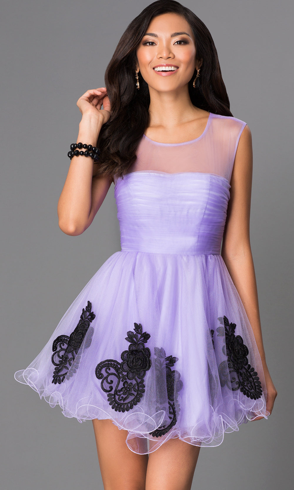 Lavender Short Homecoming Dress With Illusion Top