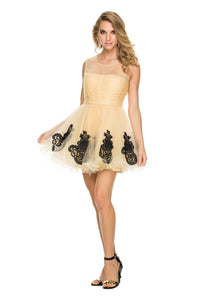 Gold Short Homecoming Dress With Illusion Top