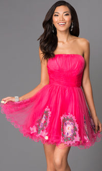 Fuchsia Short Homecoming Dress With Details On The Skirt