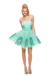 Mint Green Short Homecoming Dress With Details On The Skirt