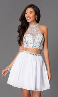 White Short Jeweled Two-Piece Prom Dress