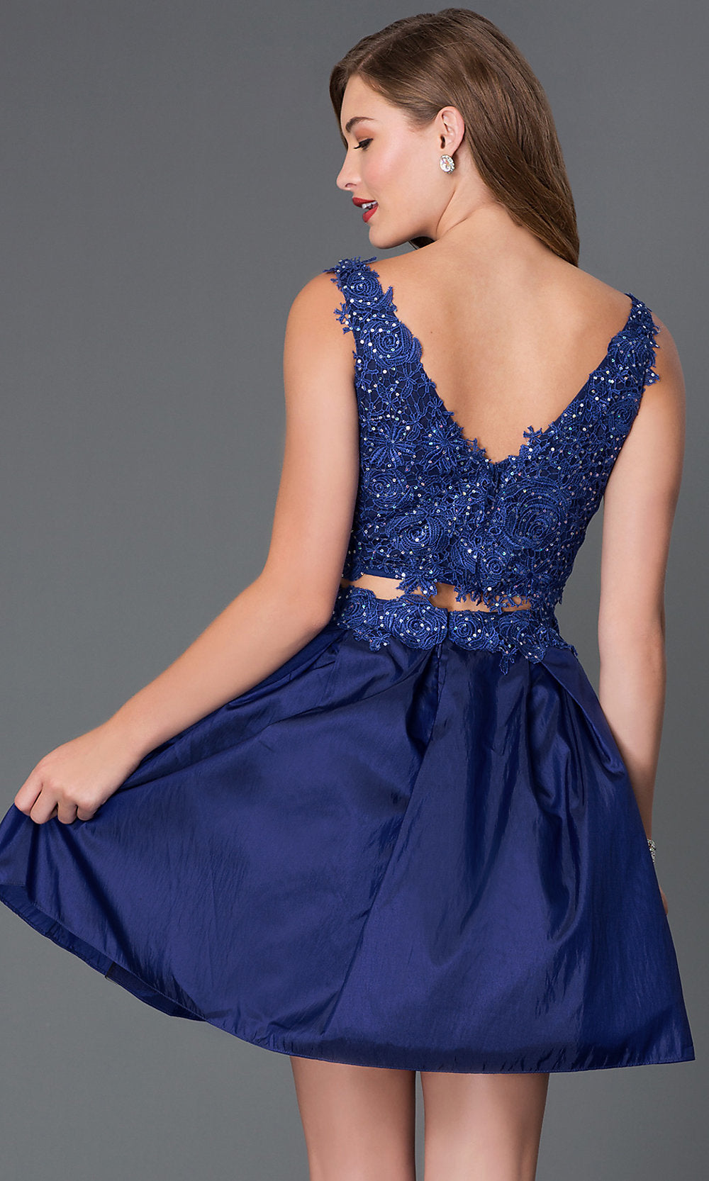  Short Two-Piece Party Dress with Lace Bodice