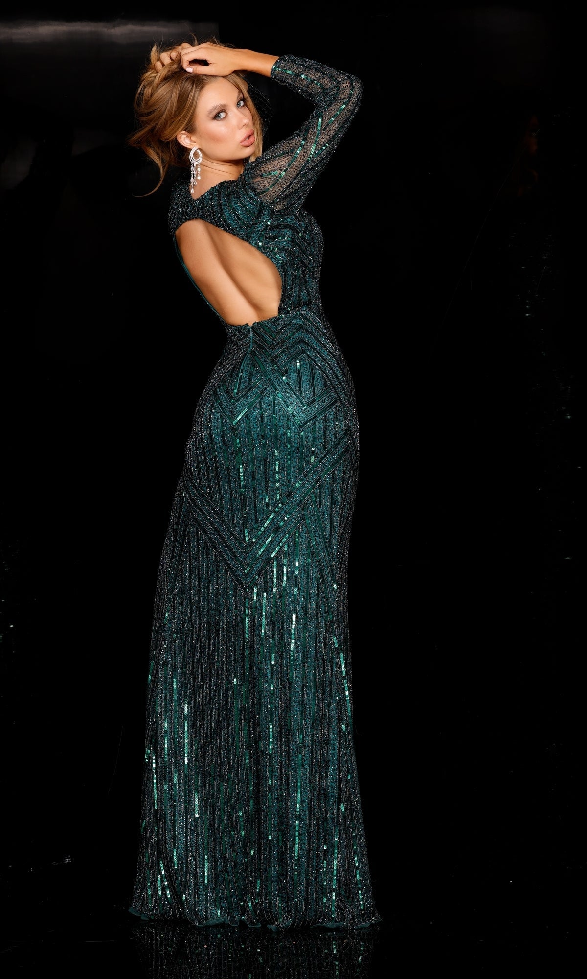 Green Sequin Dress Formal Green Dress With Sleeves Tina Holly Couture Designer TA803 Emerald Green Long Green Sequin Dress Formal Green Dress With Sleeves Tina Holly Couture Designer TA803 Emerald Green Long
