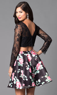  Short Two-Piece Semi-Formal Dress with Print Skirt