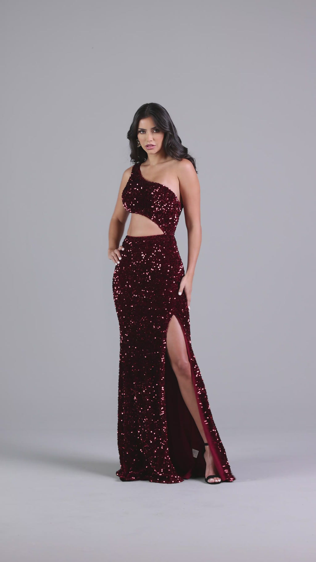 Dark Red Sequin Prom Dress with Side Cut-Out