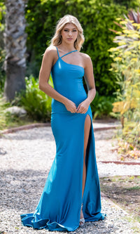 Teal Asymmetric One Shoulder Atria Formal Dress 6813H