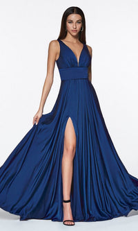 Navy Long Formal Dress 7469A by Ladivine