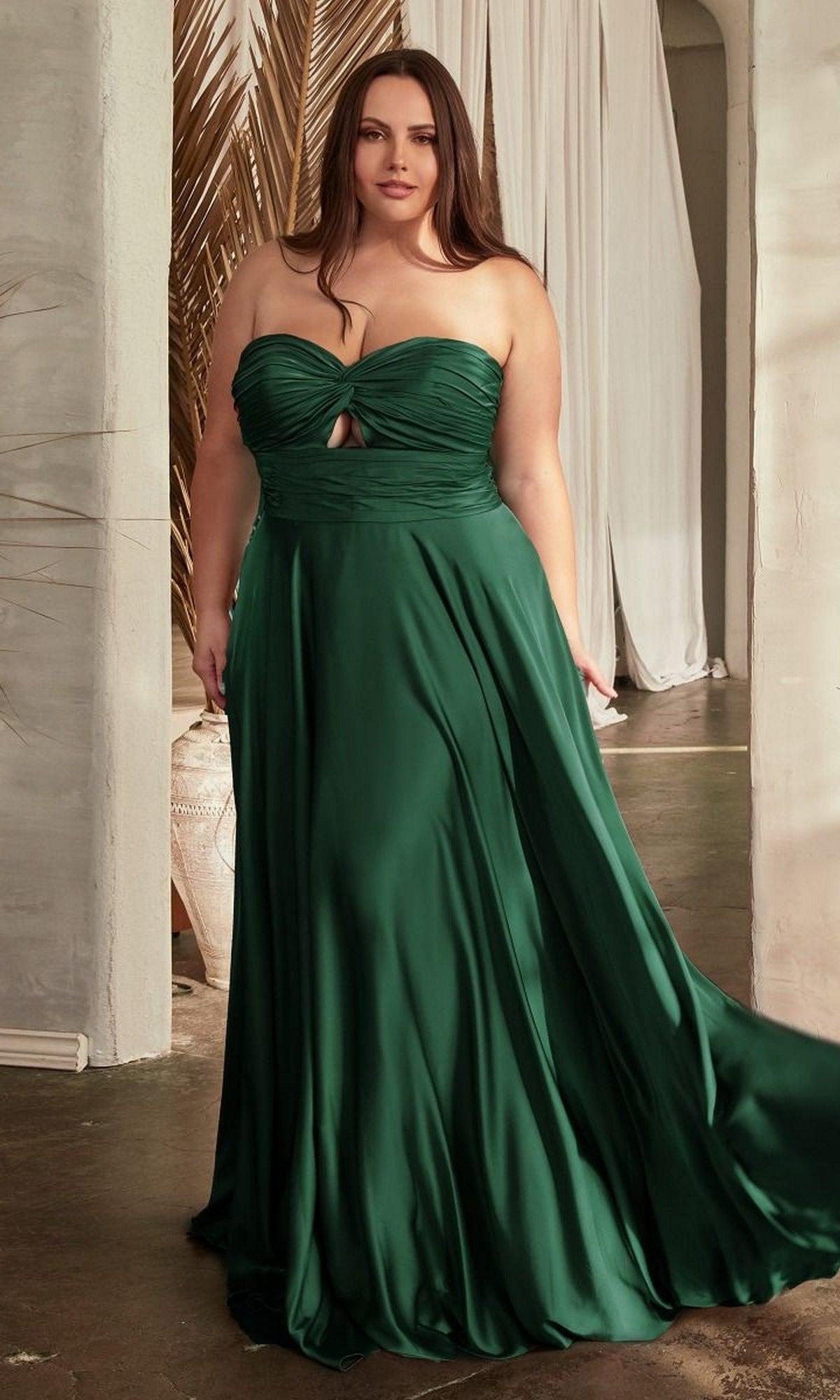 LaDivine 7496C Plus Size Long Formal Strapless Satin A-Line - Mauve Rose / 22 LaDivine 7496C Plus Size Long Formal Strapless Satin A-Line - Mauve Rose / 22