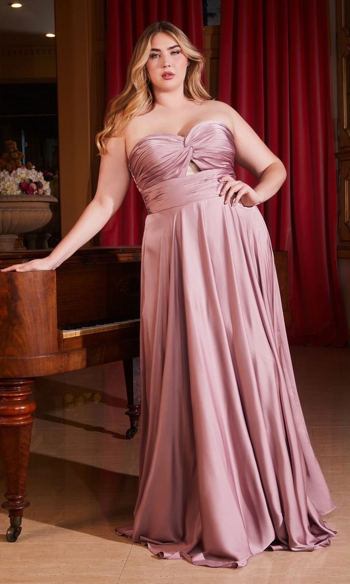 LaDivine 7496C Plus Size Long Formal Strapless Satin A-Line - Mauve / 22 LaDivine 7496C Plus Size Long Formal Strapless Satin A-Line - Mauve / 22
