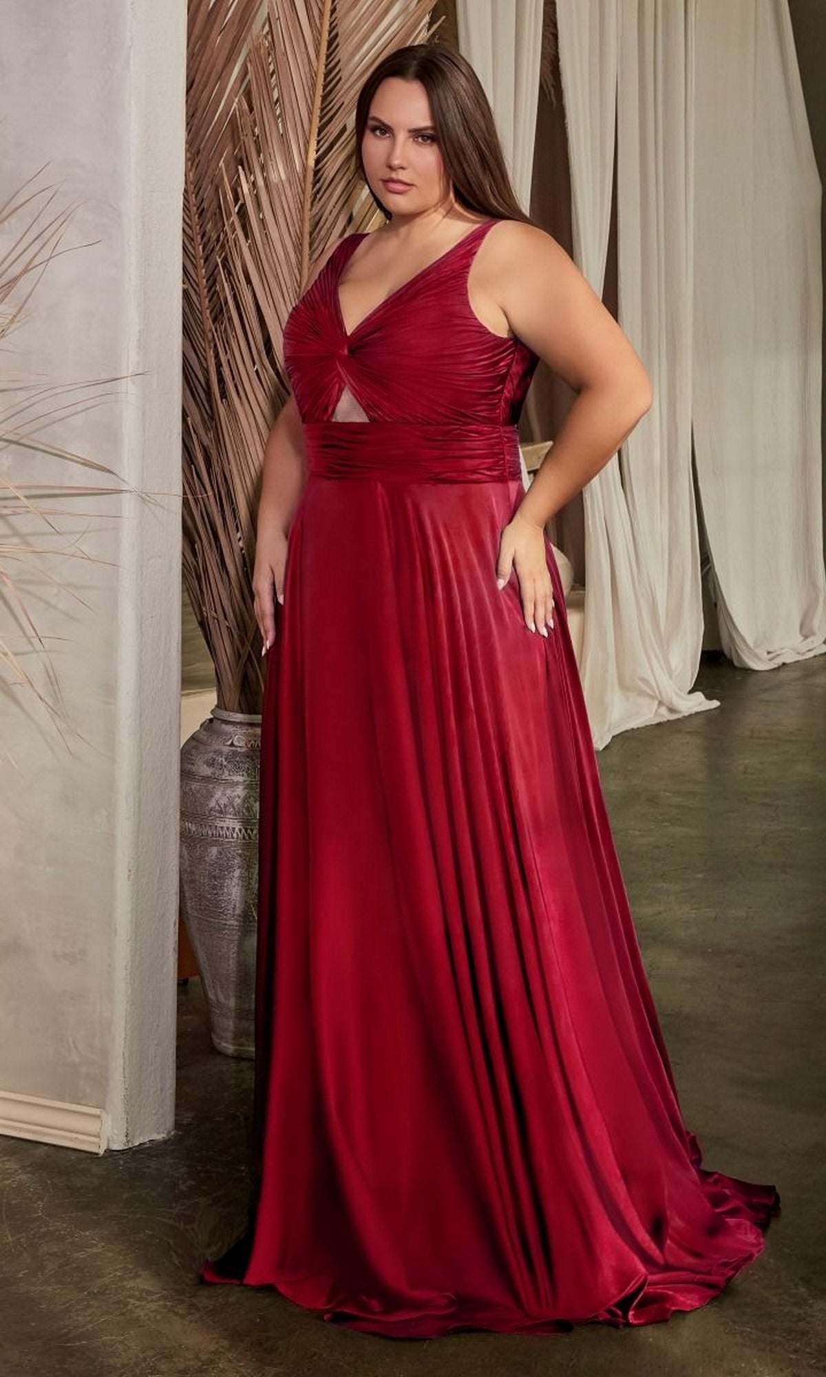 Burgundy Formal Long Plus-Size Dress 7497C By Ladivine