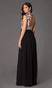  Long Prom Gown with Cap-Sleeve Beaded Bodice